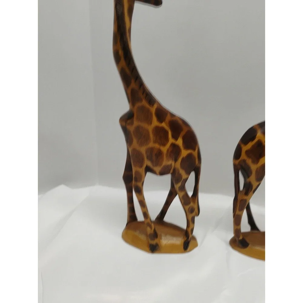 PAIR OF HAND CARVED & PAINTED WOODEN GIRAFFE FIGURINES FROM KENYA - 12